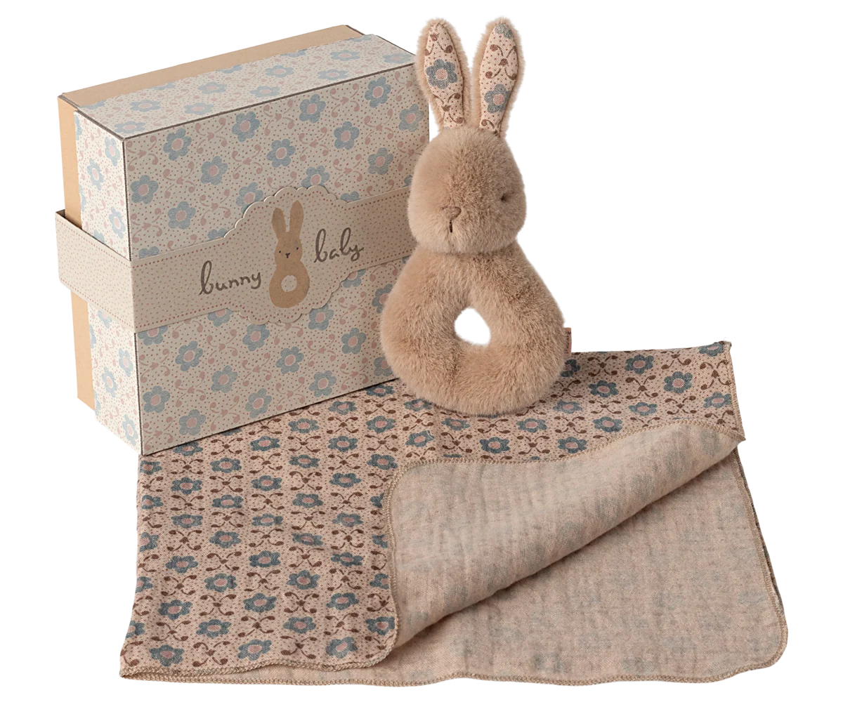 Rabbit rattle set - Cream peach
