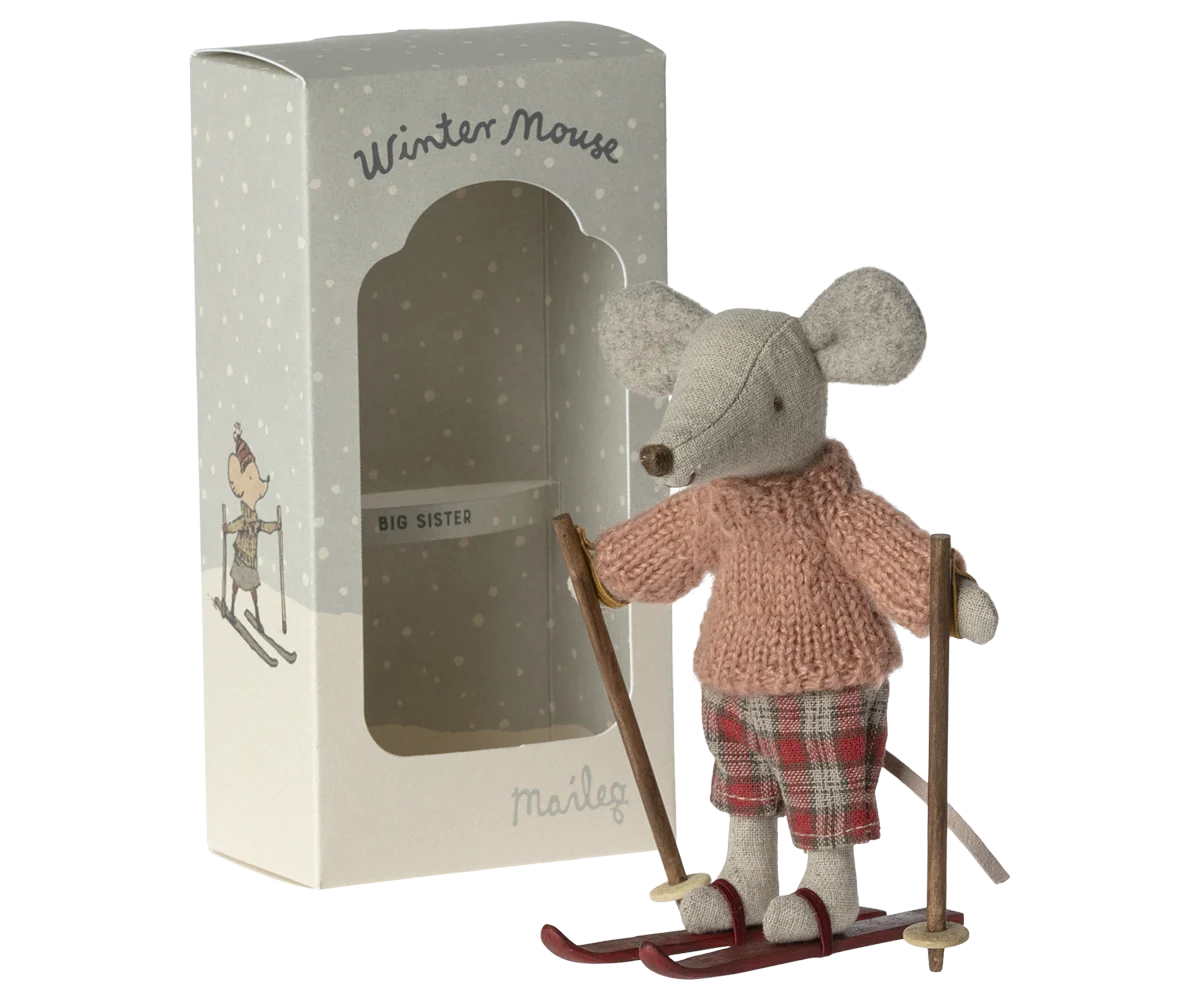 Winter mouse with ski set, Big sister - Rose