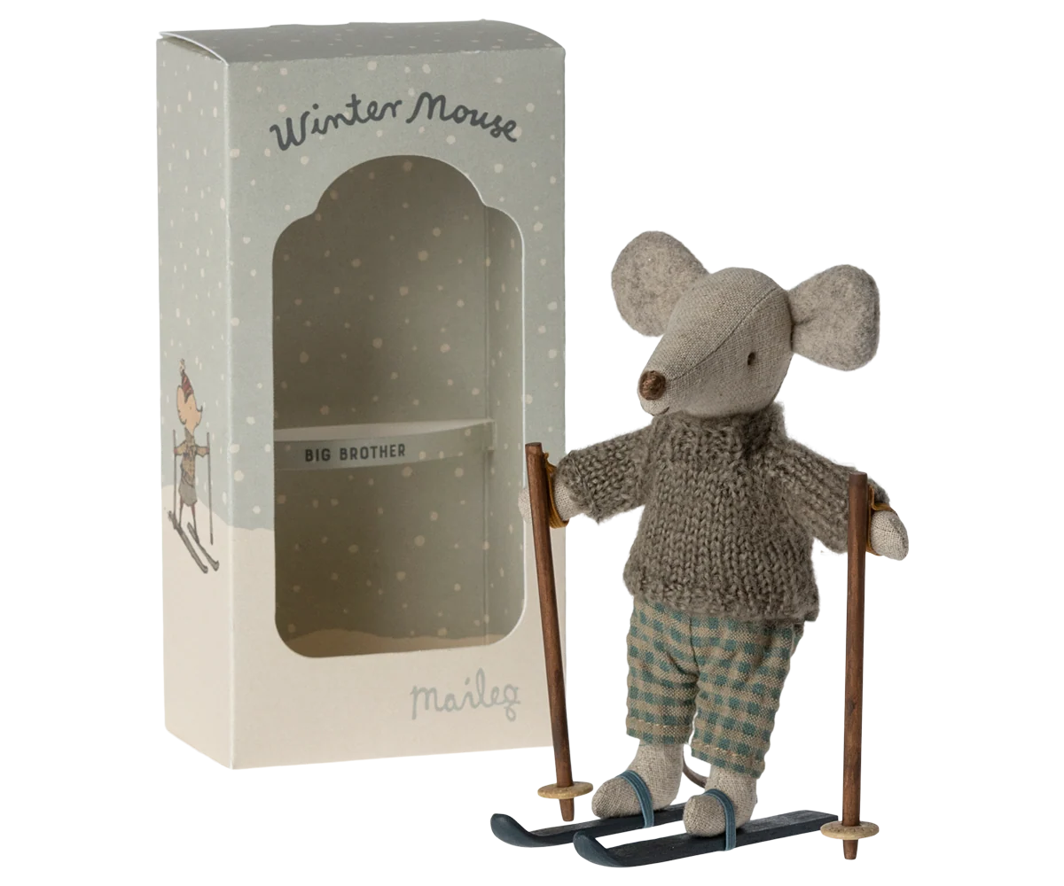 Winter mouse with ski set, Big brother - Grey