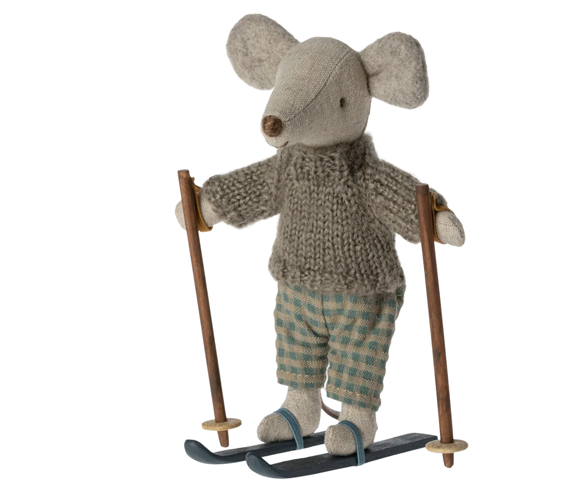 Winter mouse with ski set, Big brother - Grey