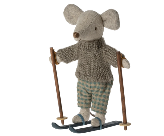 Winter mouse with ski set, Big brother - Grey