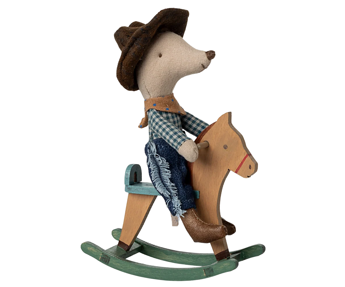 Cowboy mouse on rocking horse, Little brother