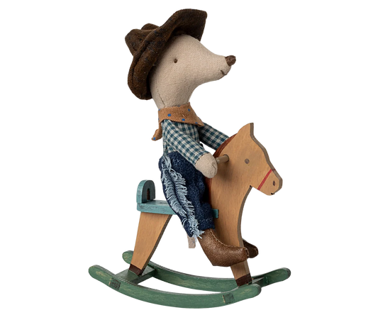 Cowboy mouse on rocking horse, Little brother