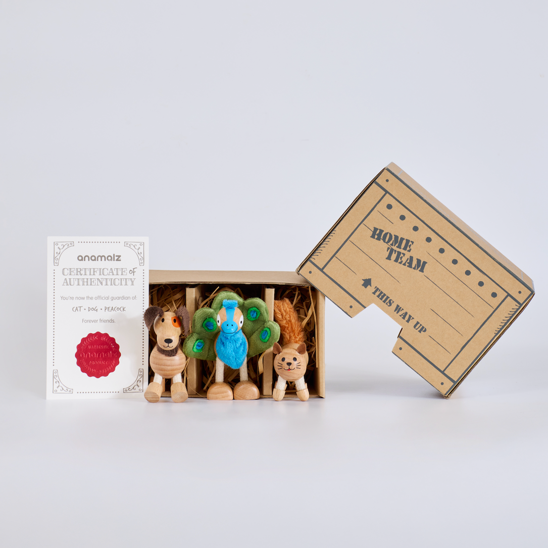 Barnfields Mini Crate: Peacock, Cat, Dog