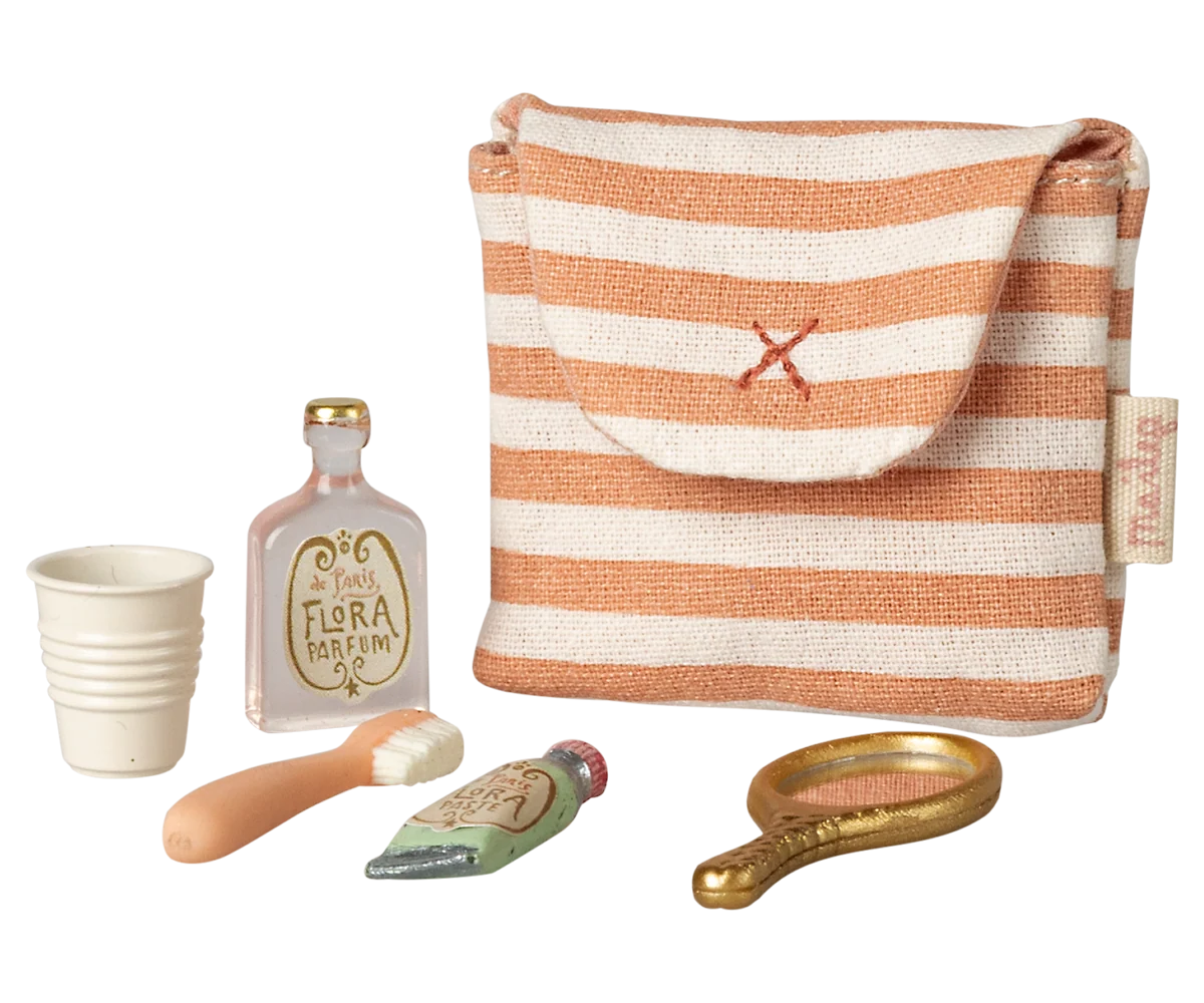 Toothbrush set in bag, Mouse - Coral stripe