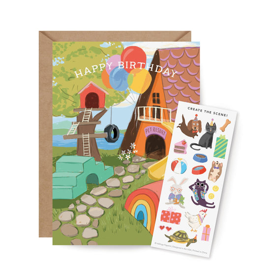 Sticker Scene Card - Pet Resort Birthday