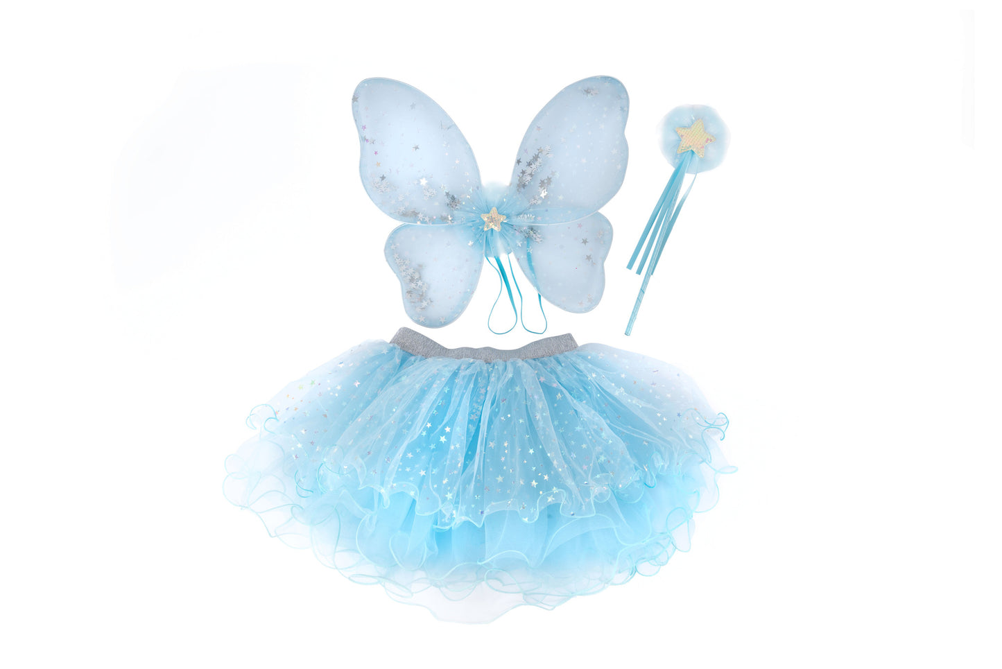 Iridescent Celestrial Fairy Wings, Tutu, Wand - Size 4-6
