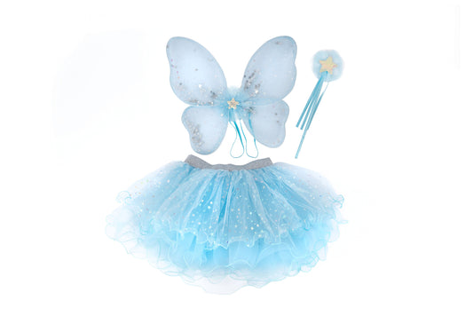 Iridescent Celestrial Fairy Wings, Tutu, Wand - Size 4-6
